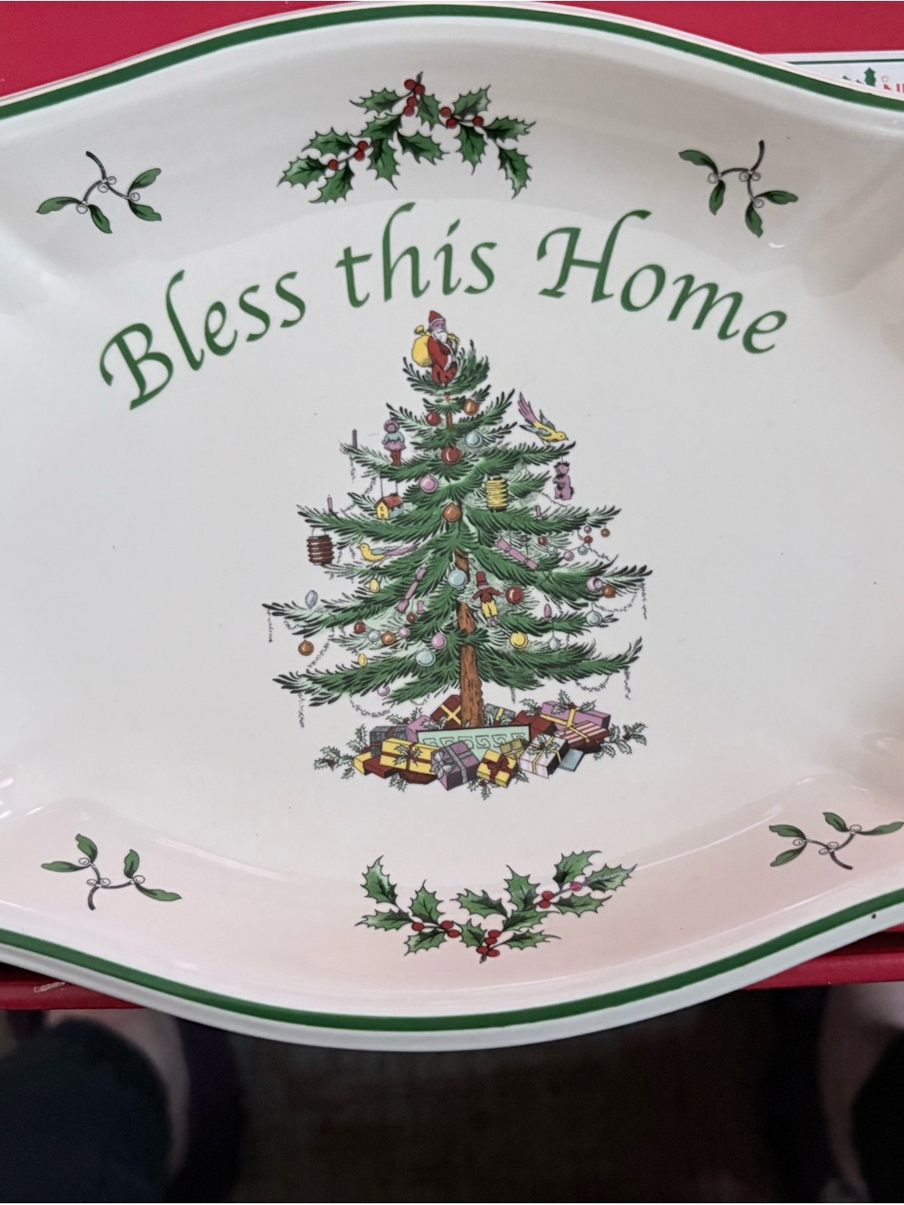 Spode Christmas 'Bless This Home' Tree Serving Platter in Green, Red, Gold